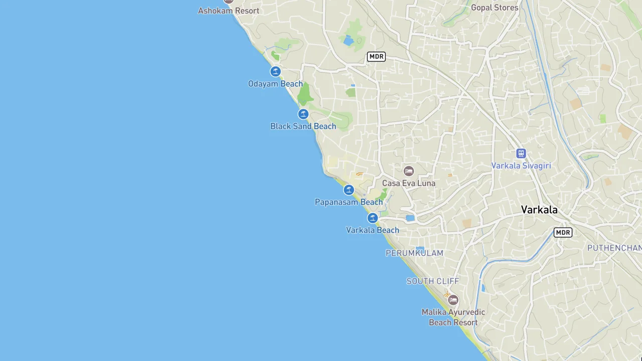 Map showing Varkala